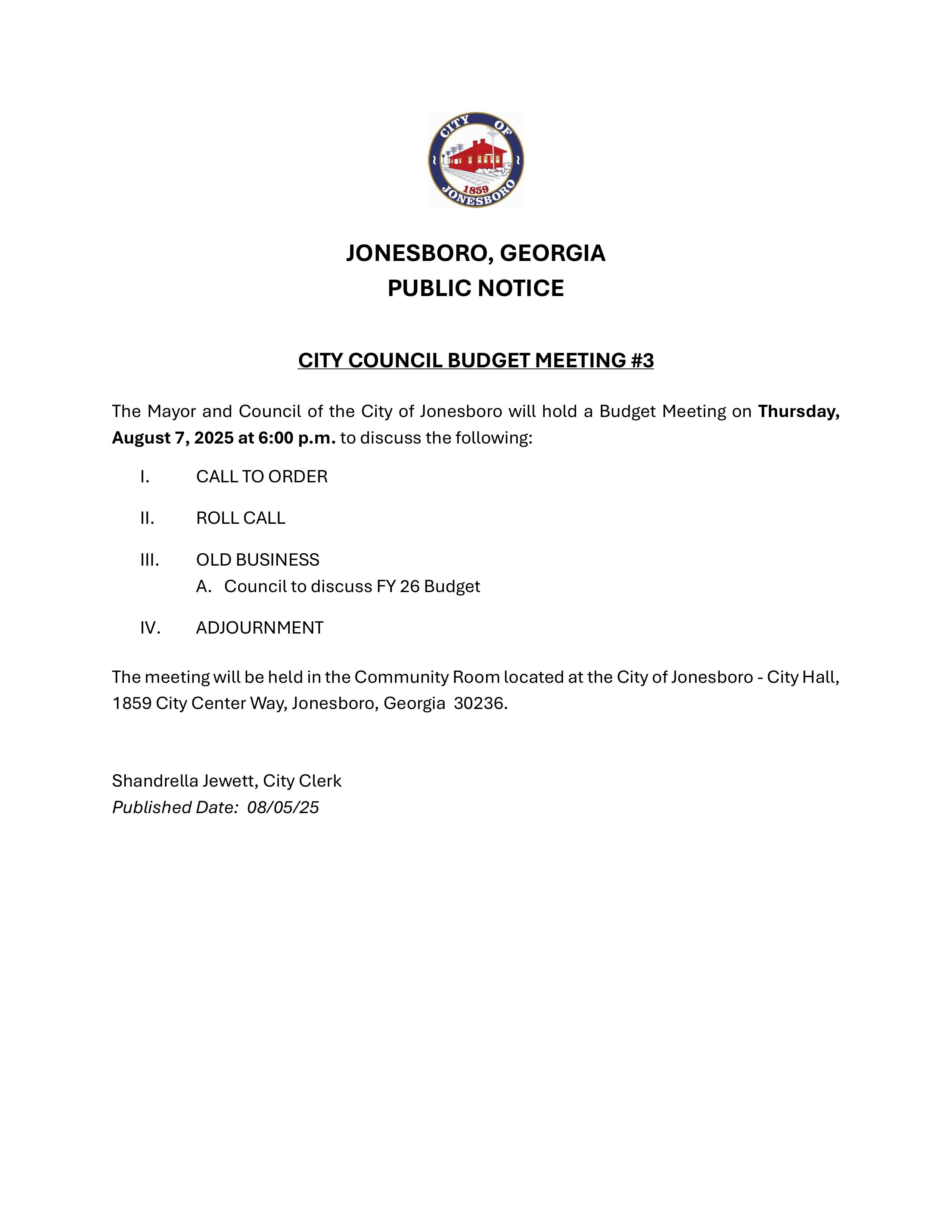 PUBLIC NOTICE- Budget Meeting #3